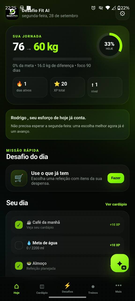 Tela inicial do Desafio Fit AI